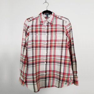 The Perfect Plaid Long-Sleeve Button-Up, sz, M